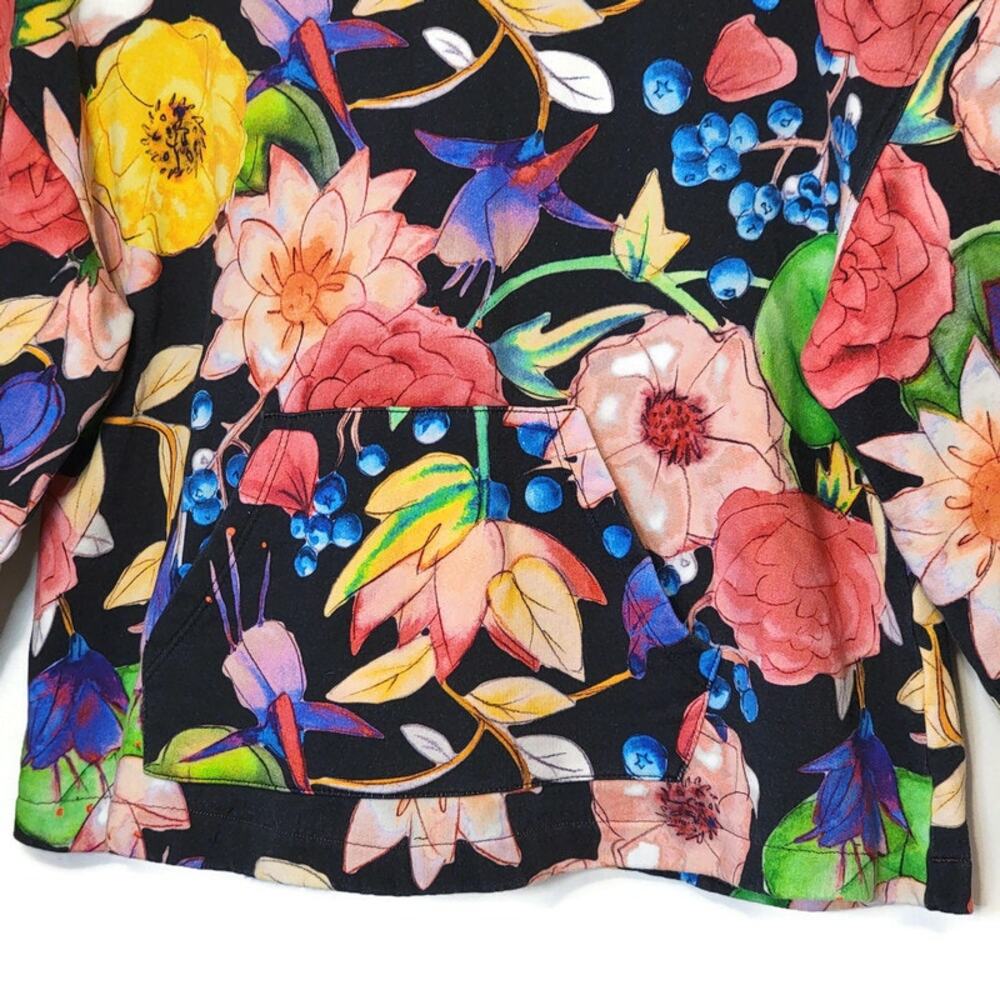 Desigual Floral Tropical Sweatshirt Hooded Kangaroo Front Pocket Lightweight S - Picture 7 of 15